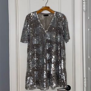 Zara- TRF Collection. Silver sequined mini dress.